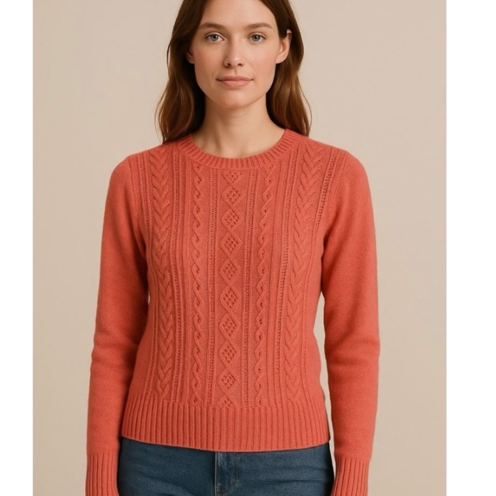 Fossil elegant Coral Cable Knit Sweater woman XS/ alpaca and Marino wool blend 🧶
